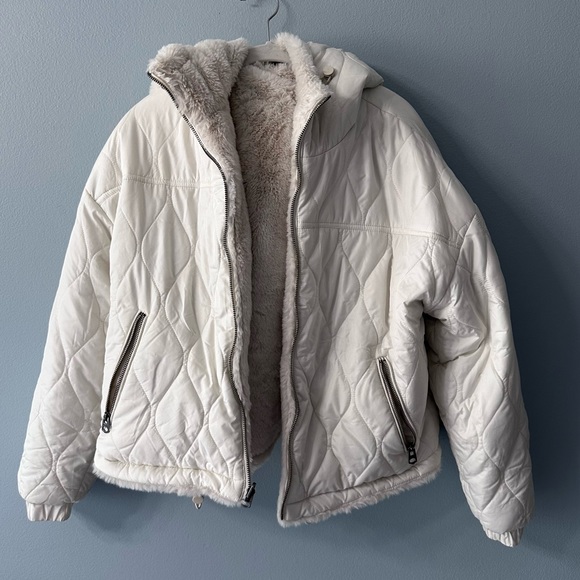 Lucky Brand Reversible Faux Sherpa Jacket Coat Size Medium - Picture 8 of 16